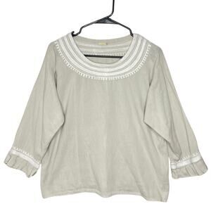 Matta NY White Cotton Embroidered Peasant Blouse Women L Boho Tunic Top